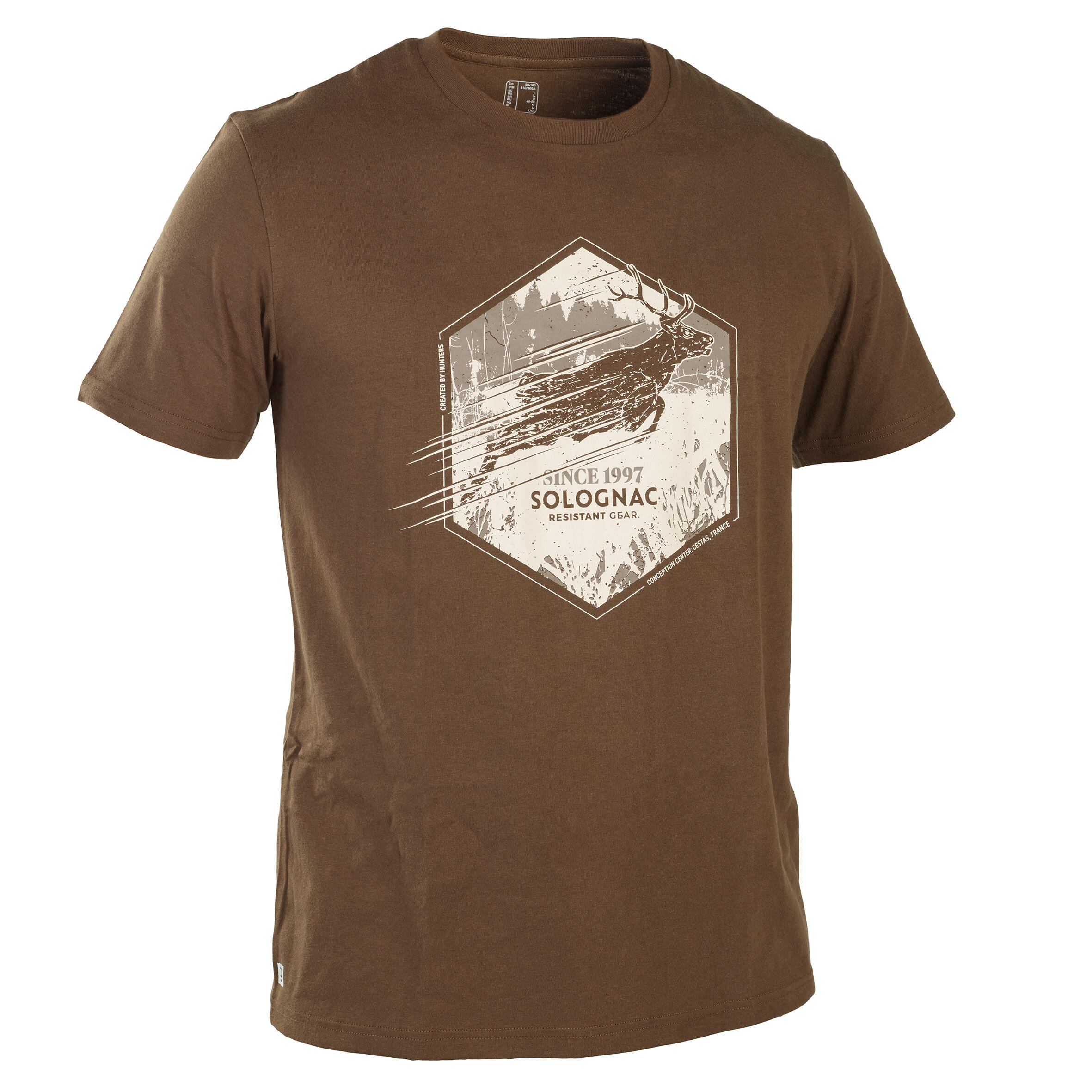 SOLOGNAC Short-sleeved cotton T-shirt 100 Stag brown