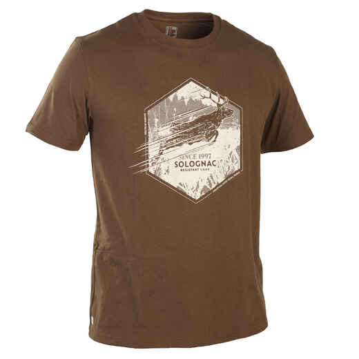 
      Short-sleeved cotton T-shirt 100 Stag brown
  