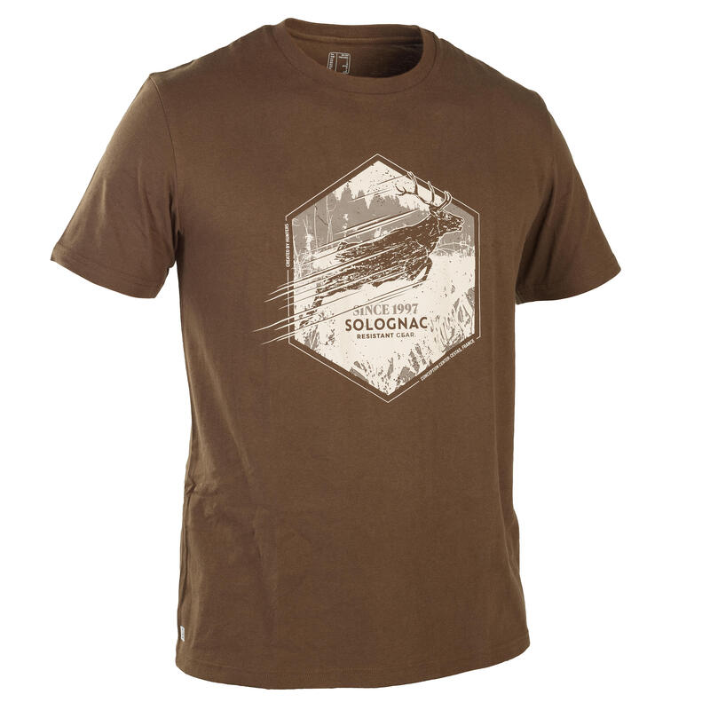 T-shirt met korte mouwen voor de jacht heren katoen 100 hert bruin