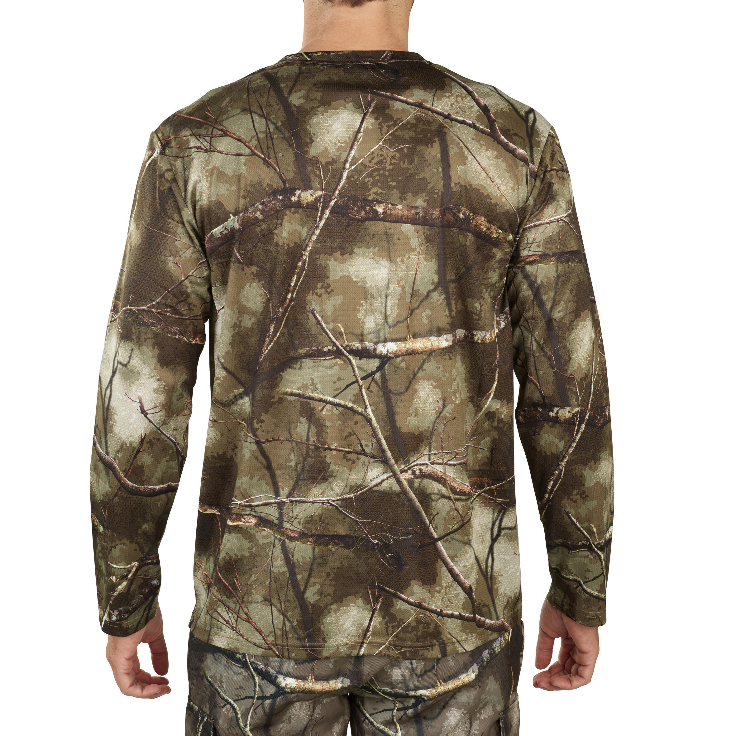 T-Shirt de chasse manches longues respirant - 100 Treemetic camouflage - SOLOGNAC