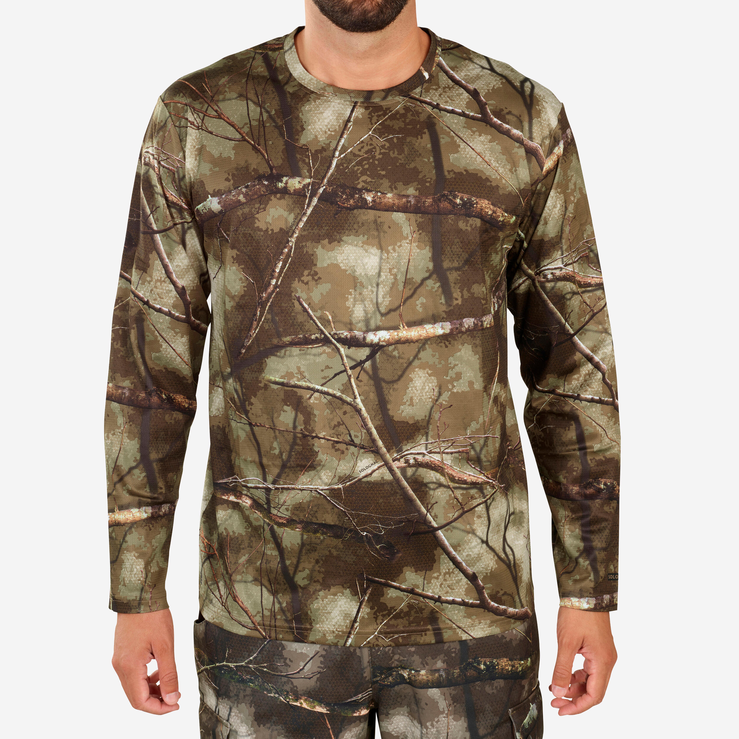 T-Shirt de chasse manches longues respirant - 100 Treemetic camouflage - SOLOGNAC