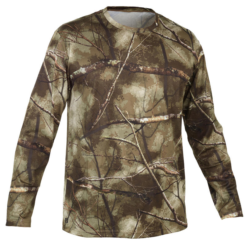 Ademend camouflageshirt voor de jacht 100 lange mouwen Treemetic