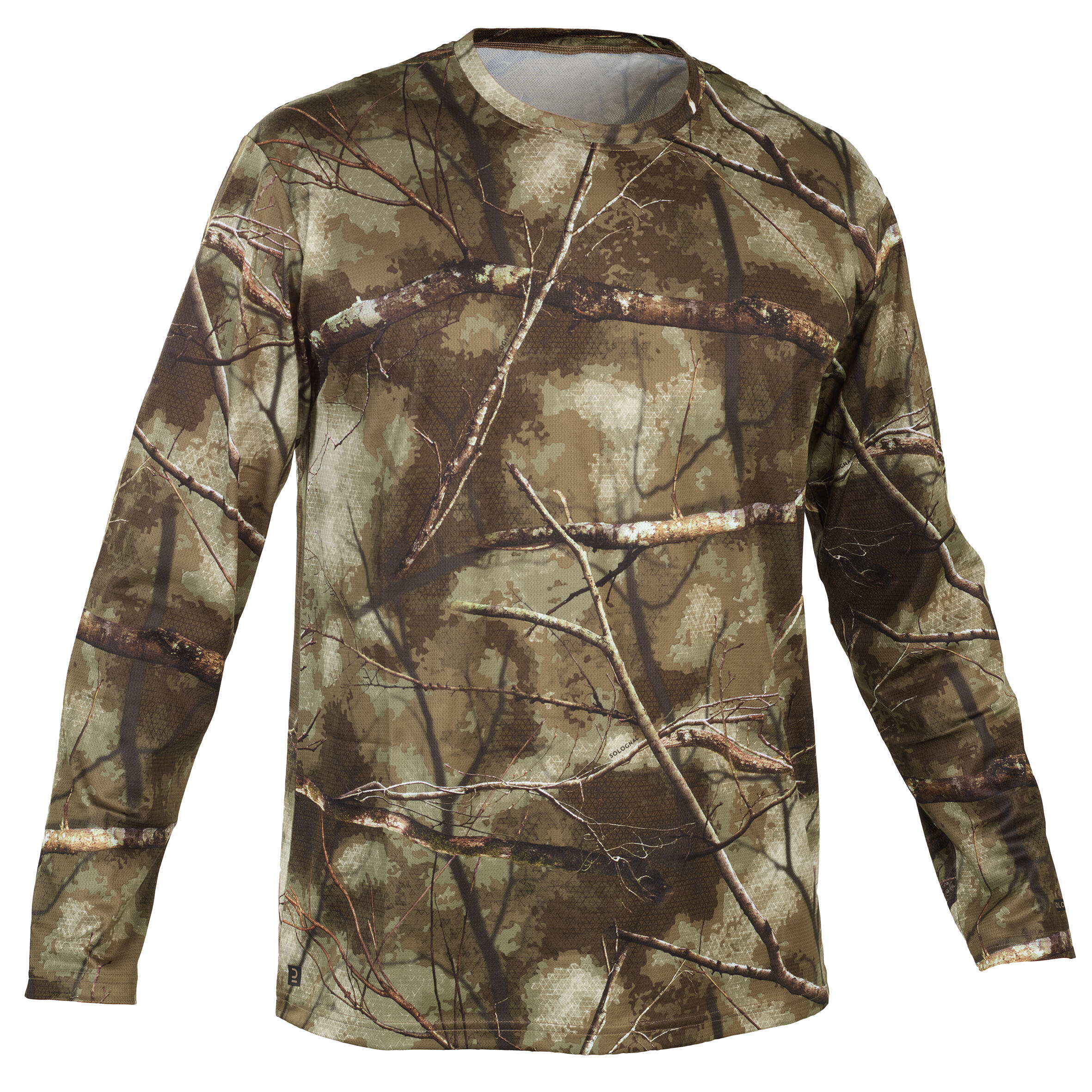 t-shirt chasse manches longues 100 respirant camouflage treemetic - solognac
