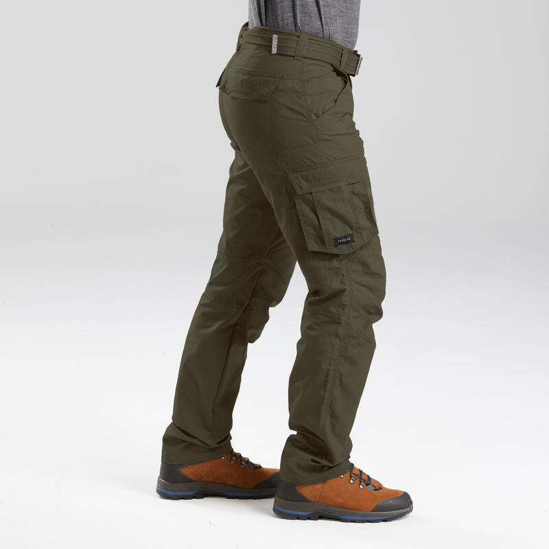 Pantaloni trekking uomo TRAVEL100 con cintura verdi