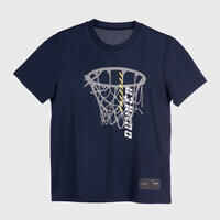 Mergaičių, berniukų krepšinio marškinėliai „TS500 Fast“, tamsiai mėlyni, „Ring Dunker“