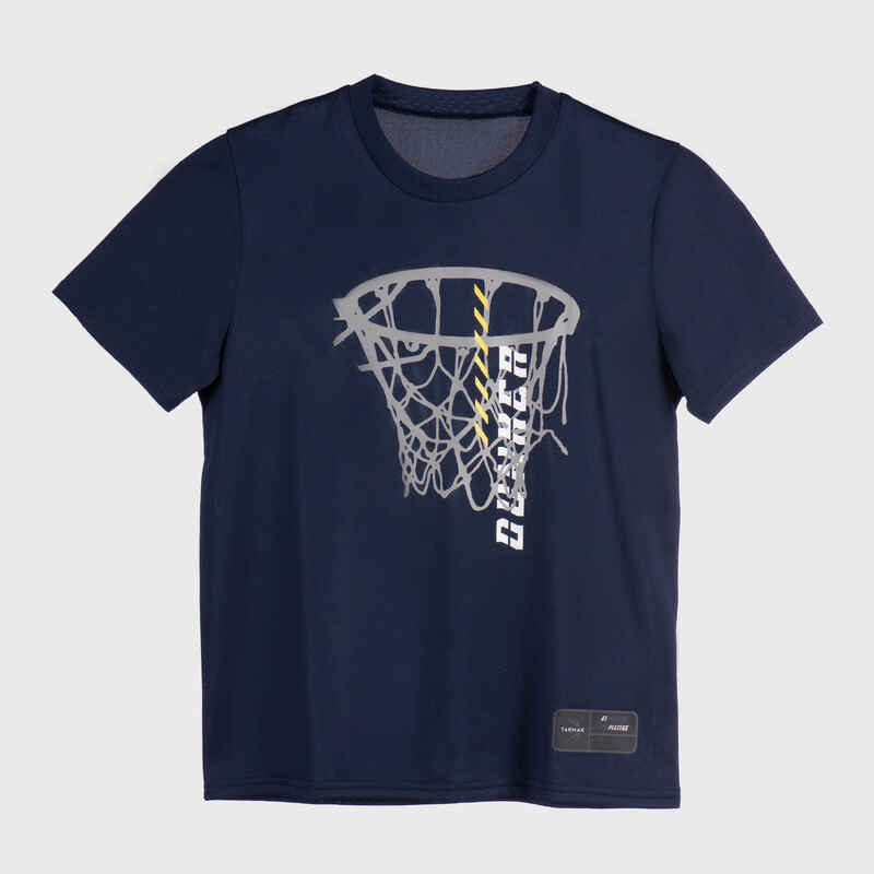 Mergaičių, berniukų krepšinio marškinėliai „TS500 Fast“, tamsiai mėlyni, „Ring Dunker“