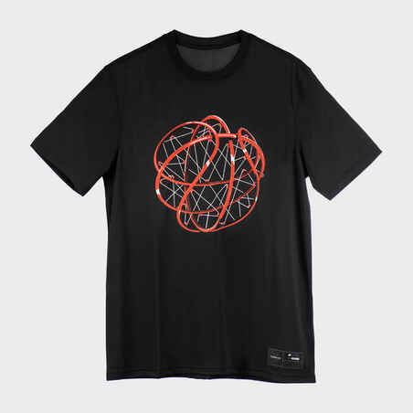 T-Shirt Basket Pria TS500 Fast - Black Ball