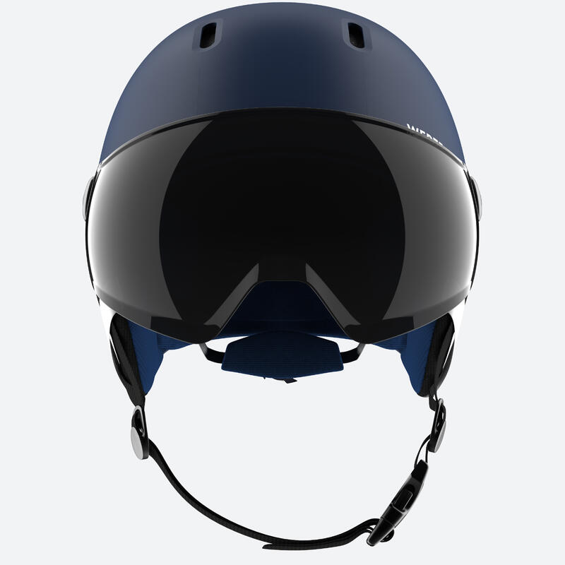 CAPACETE COM VISEIRA DE SKI DE PISTA ADULTO PST 150 AZUL VISEIRA PRETO