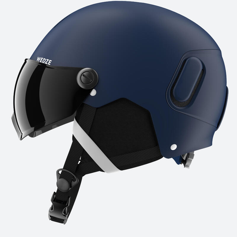 CAPACETE COM VISEIRA DE SKI DE PISTA ADULTO PST 150 AZUL VISEIRA PRETO