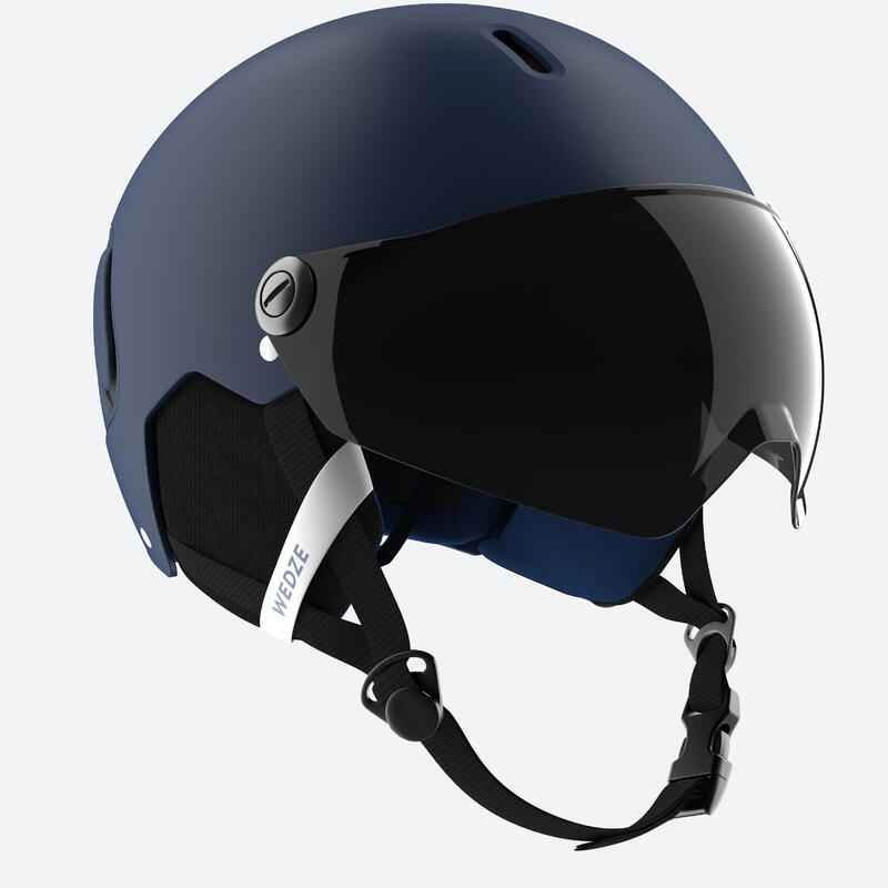 CAPACETE COM VISEIRA DE SKI DE PISTA ADULTO PST 150 AZUL VISEIRA PRETO