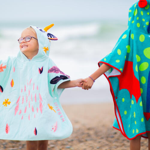 Poncho Bebé/Criança Branco Rosa com Capuz Estampado GIRAFA