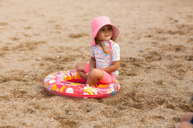 Baby Reversible Anti-UV Hat - Light Pink with Flower Print