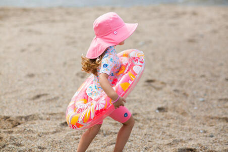 Chapeau Anti UV Bébé Réversible Rose Clair et Imprimé Fleurs