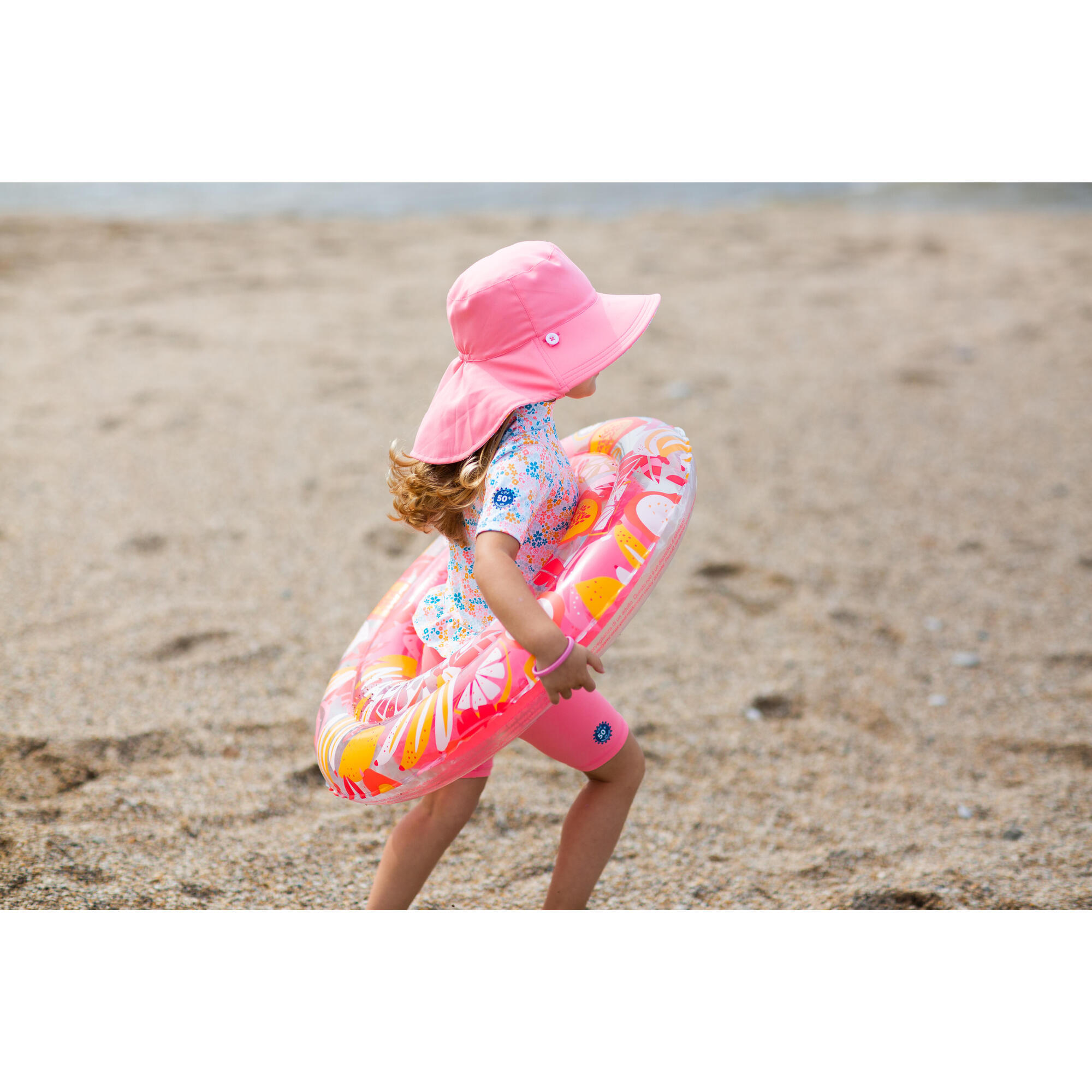 Reversible Baby UV Protection Hat in Light Pink with Flower Print