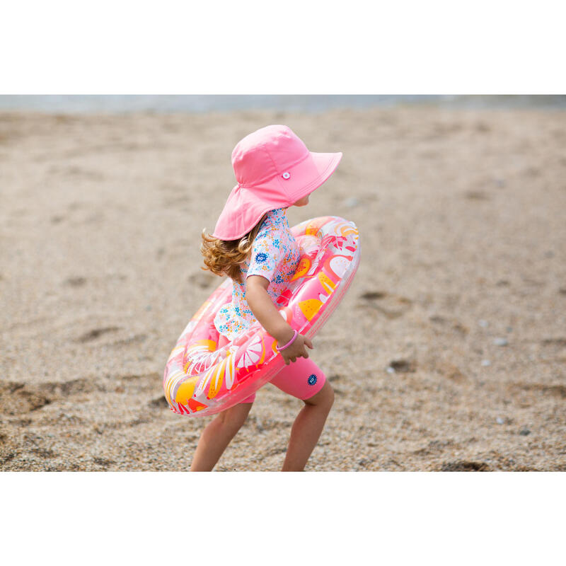 Sombrero Bebé Protección Solar Reversible Rosa Claro Estampado Flores