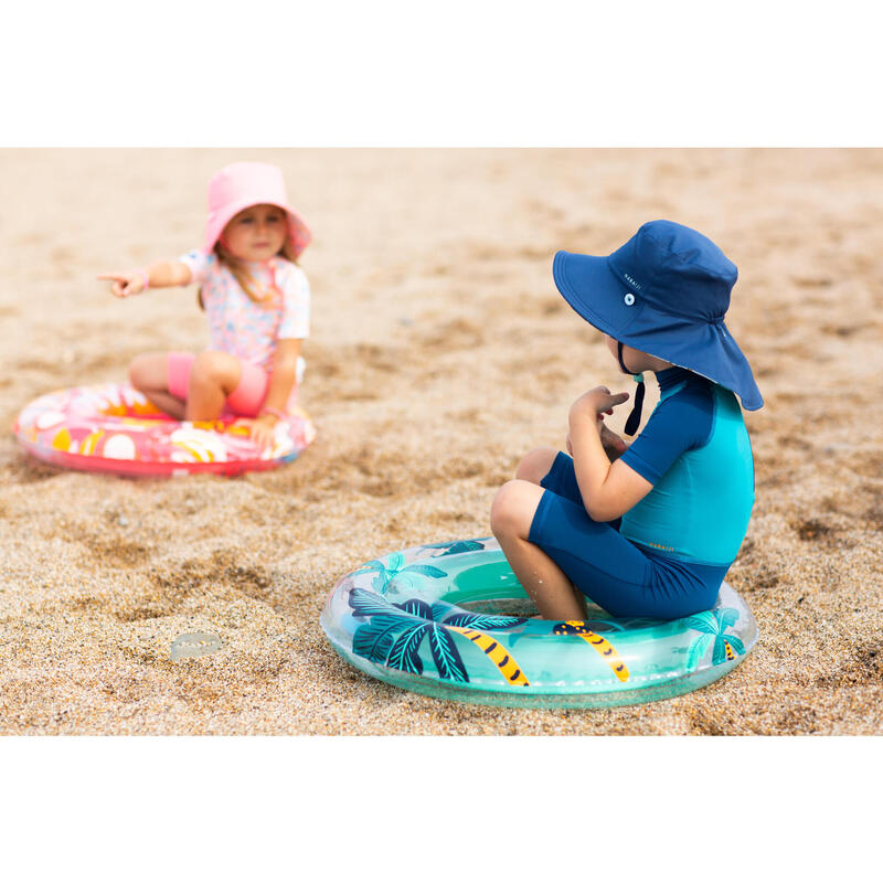 Baby Reversible UV-Protection Hat - Blue Palm Print