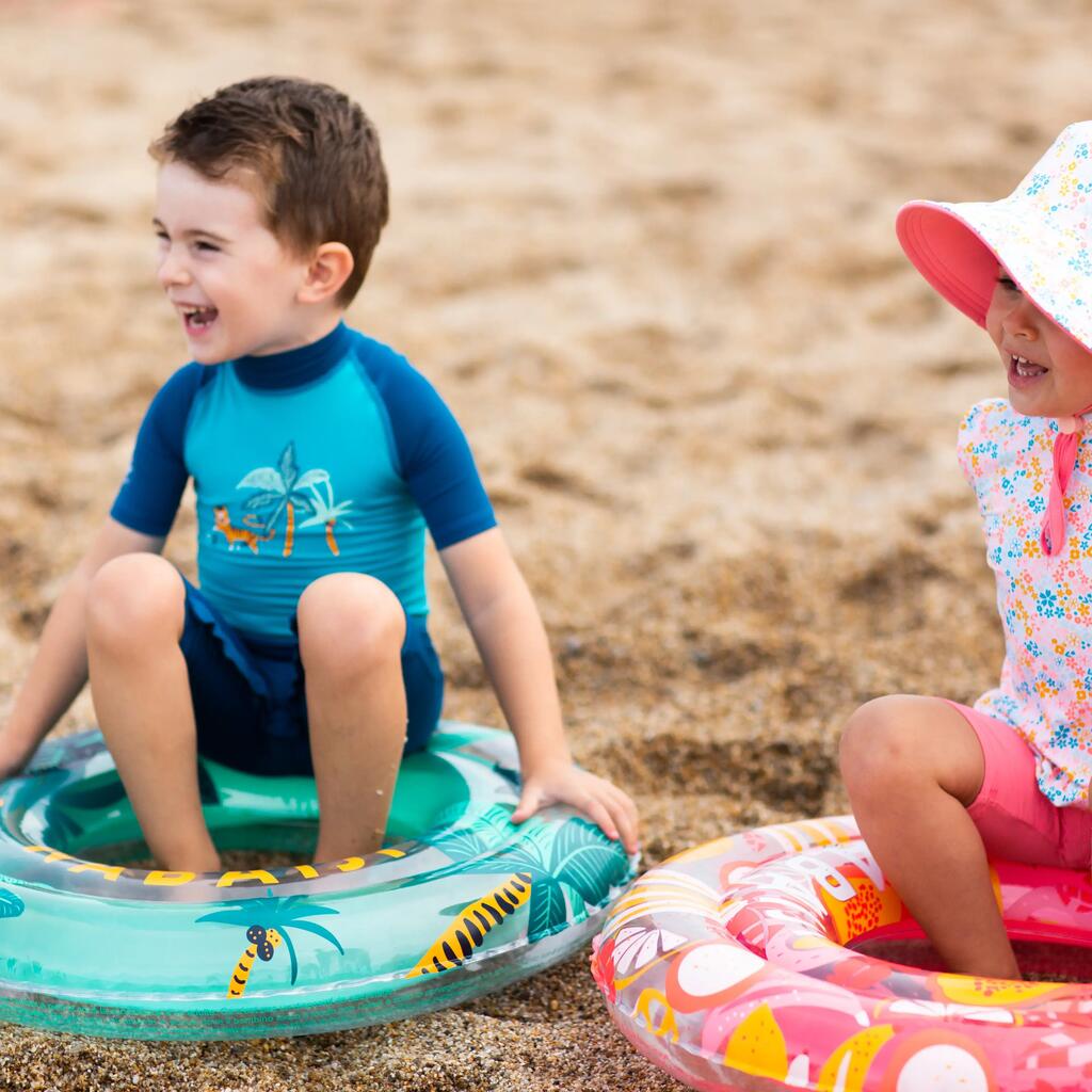 Traje Manga Corta Anti-UV Natación Bebés/Niños Azul Estampado Tigre 