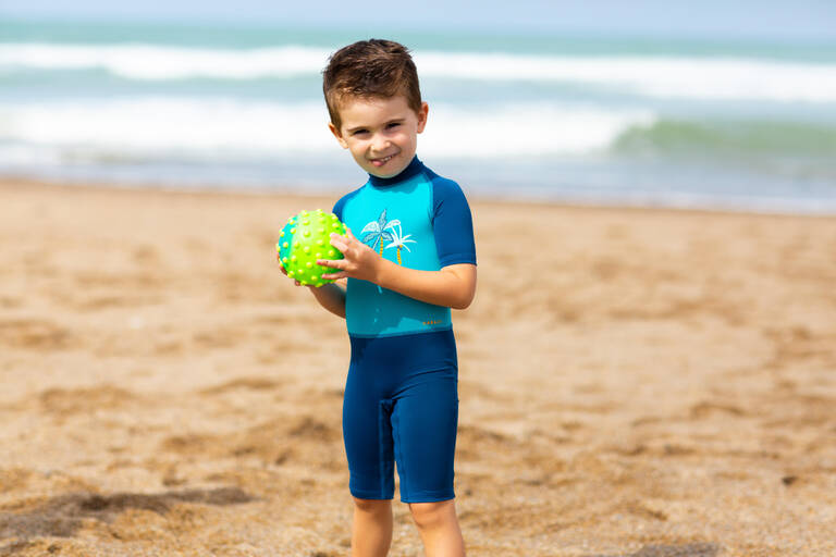 Baby / Kids’ Short-Sleeved Anti-UV Swimming Wetsuit - Blue with Tiger Print