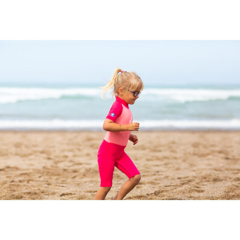 Bebek / Çocuk Pembe Baskılı UV Korumalı Kısa Kollu Mayo
