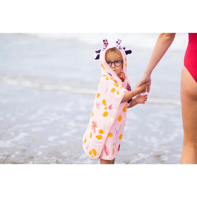 Poncho de Natação Bebé Algodão - Girafa Branco Rosa