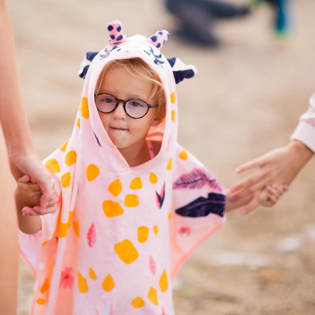 Poncho de Bain Coton Bébé - Girafe Blanc Rose