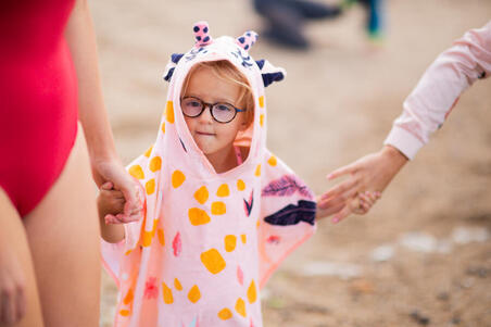 Poncho de Bain Coton Bébé - Girafe Blanc Rose