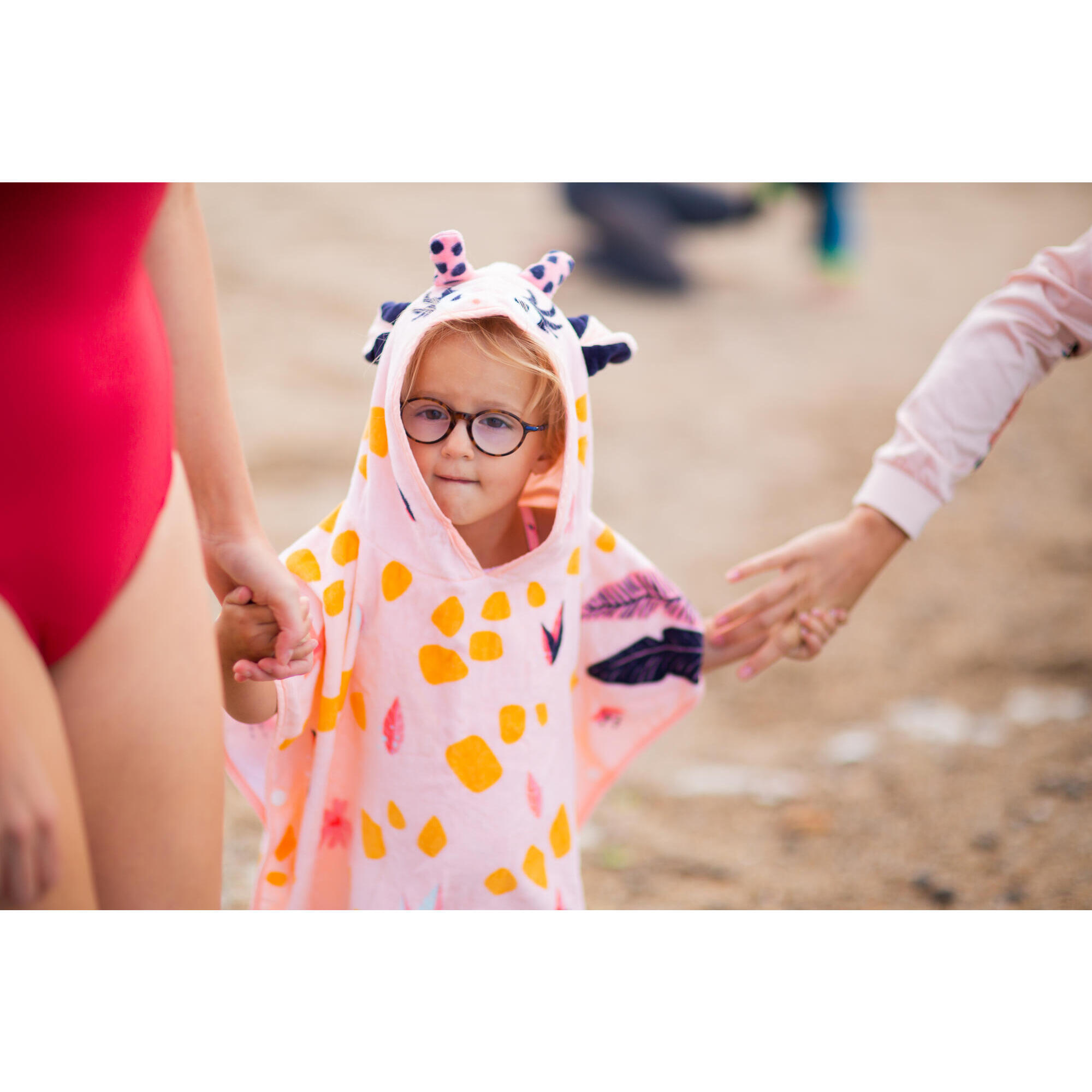 Poncho de Bain Coton Bébé - Girafe White Pink