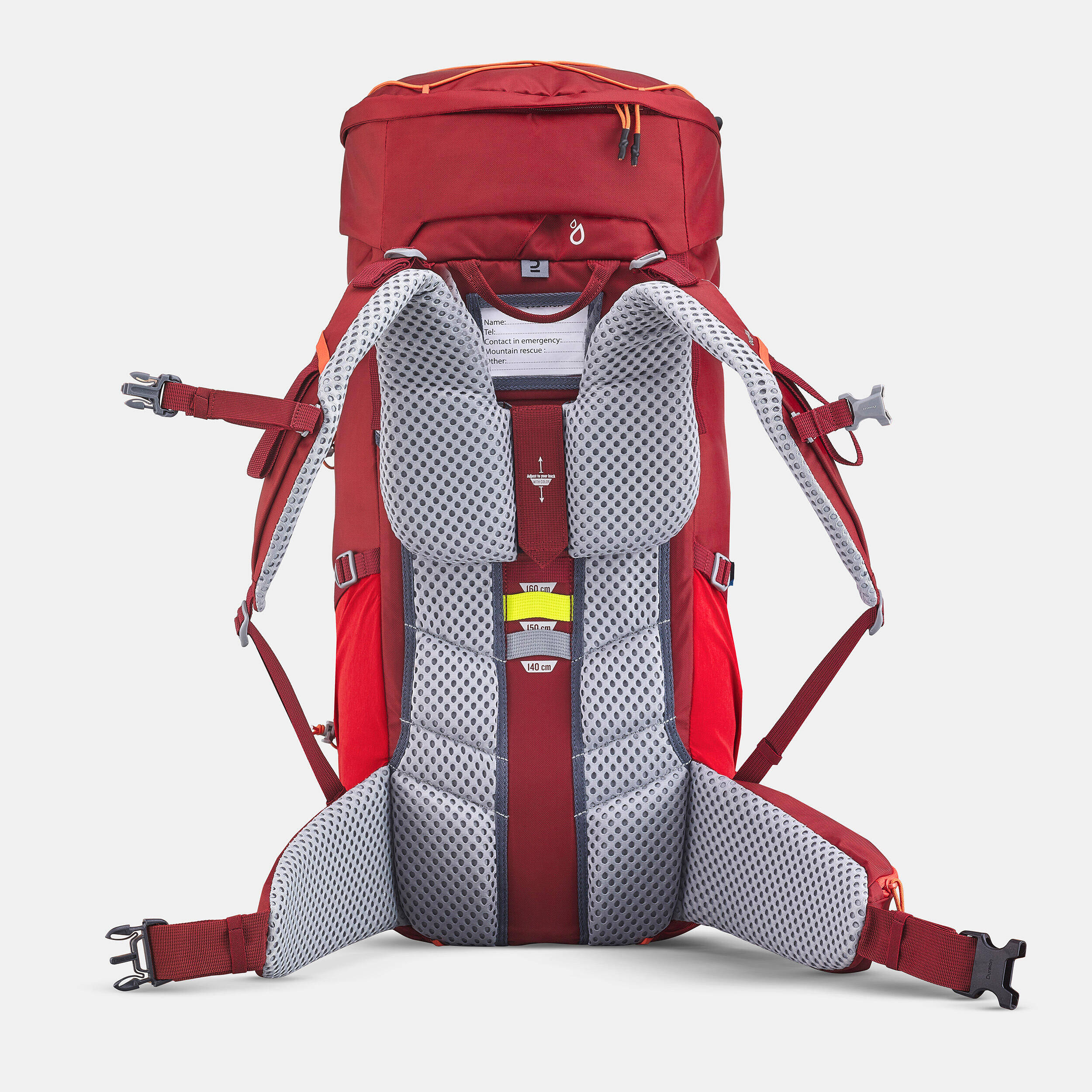 Kids’ comfortable and ventilated hiking backpack 40 + 10 L, MH900 - Red -  4