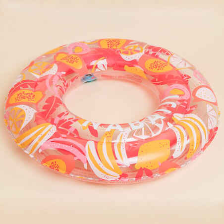 Rožnat prozoren napihljivi plavalni obroč s potiskom za otroke (65 cm) 