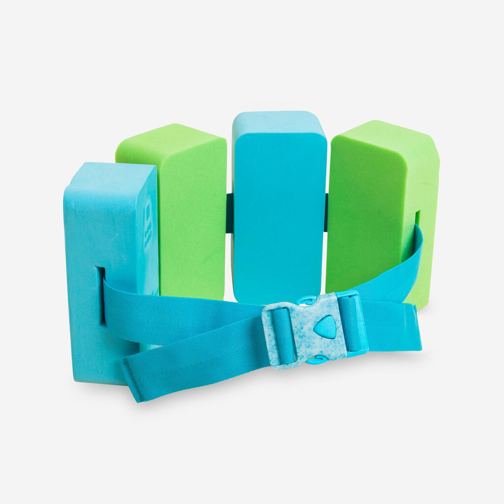 Cinturón de natación con bloques de espuma verde y azul para niños de 15 a 60 kg