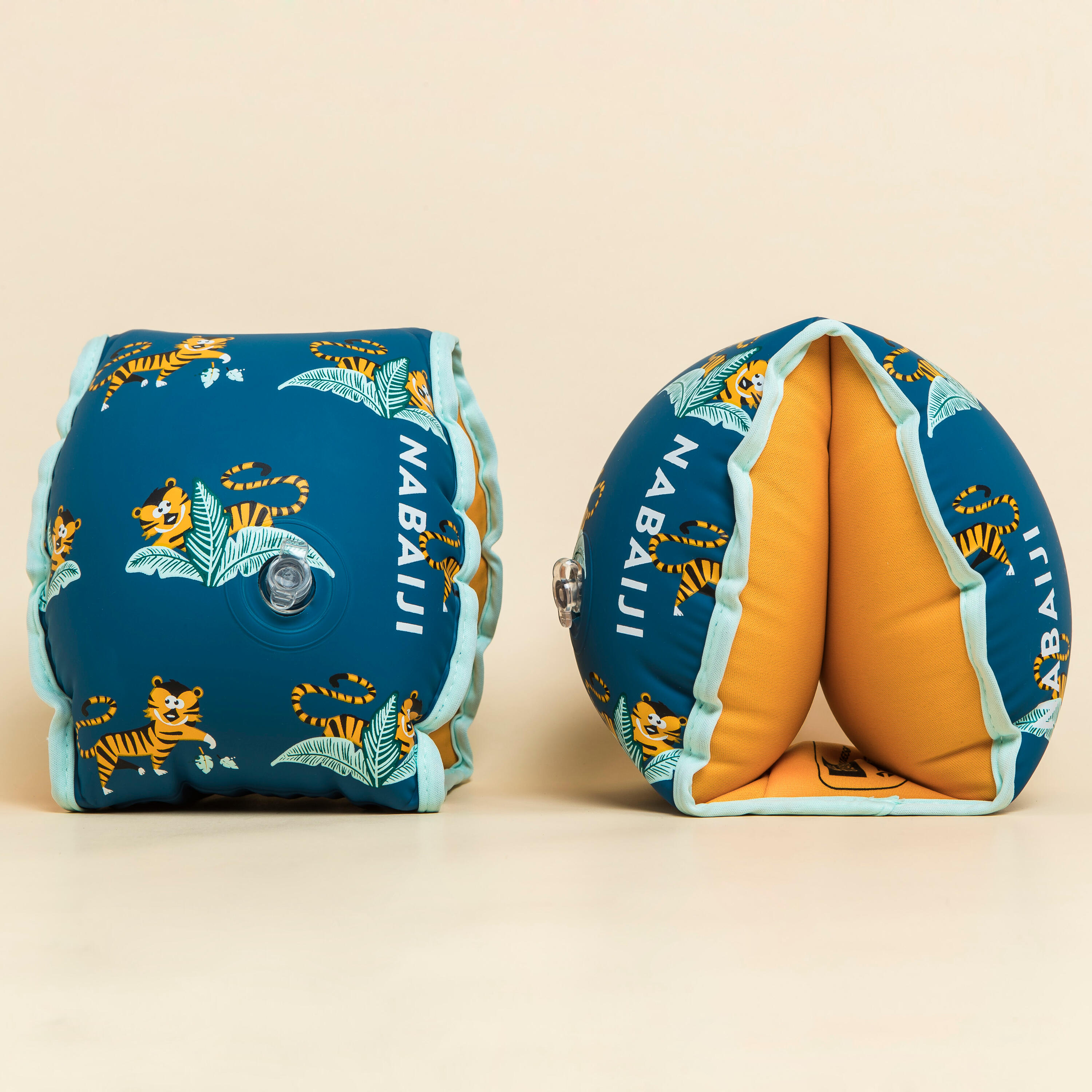 Kids' Swimming Pool Armbands with Fabric Interior - Print Blue - NABAIJI