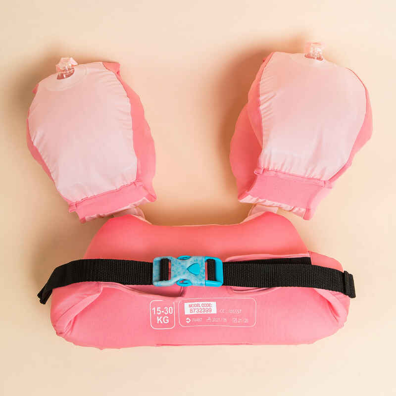Kids’ Swimming Adjustable Pool Armbands-waistband 15 to 30 kg TISWIM “Gazelle” pink