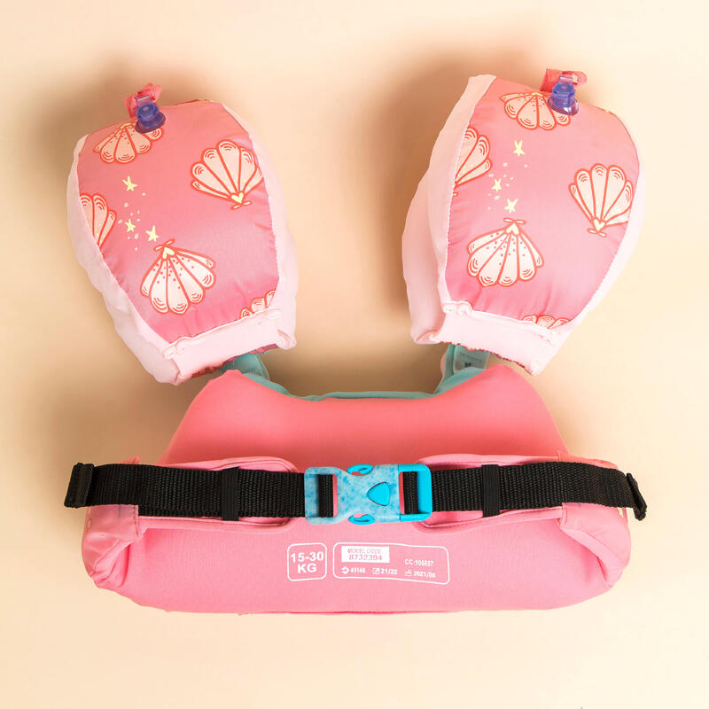 兒童款游泳可調整式泳池臂圈 - 15 至 30 kg TISWIM 美人魚粉紅色