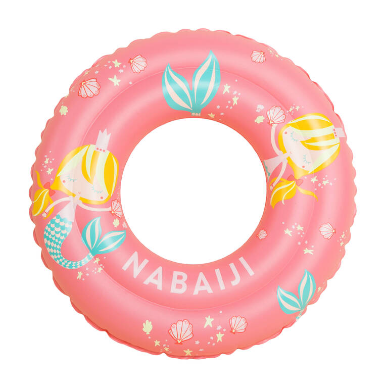 Kids’ Inflatable Pool Ring 51 cm - Pink with Blue MERMAID print Kids 3-6 years