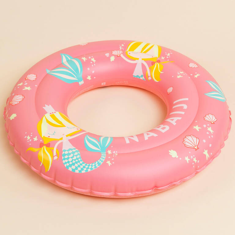 Kids’ Inflatable Pool Ring 51 cm - Pink with Blue MERMAID print Kids 3-6 years