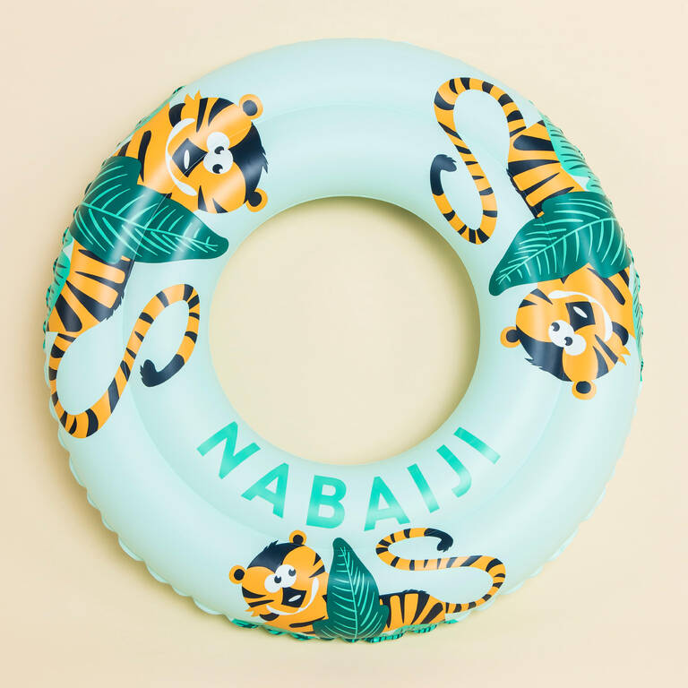 Kids’ Inflatable Pool Ring  65 cm - Green with Tiger Print For Kids  6-9 years