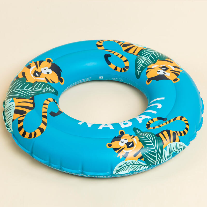 兒童款 51 cm 充氣式游泳圈 - 藍色虎紋，適合 3 到 6 歲孩童