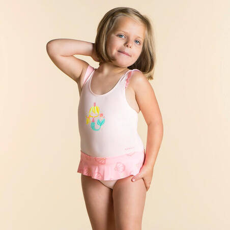 Baby Girls' 1-piece Skirt Swimsuit - Pink with Mermaid Print