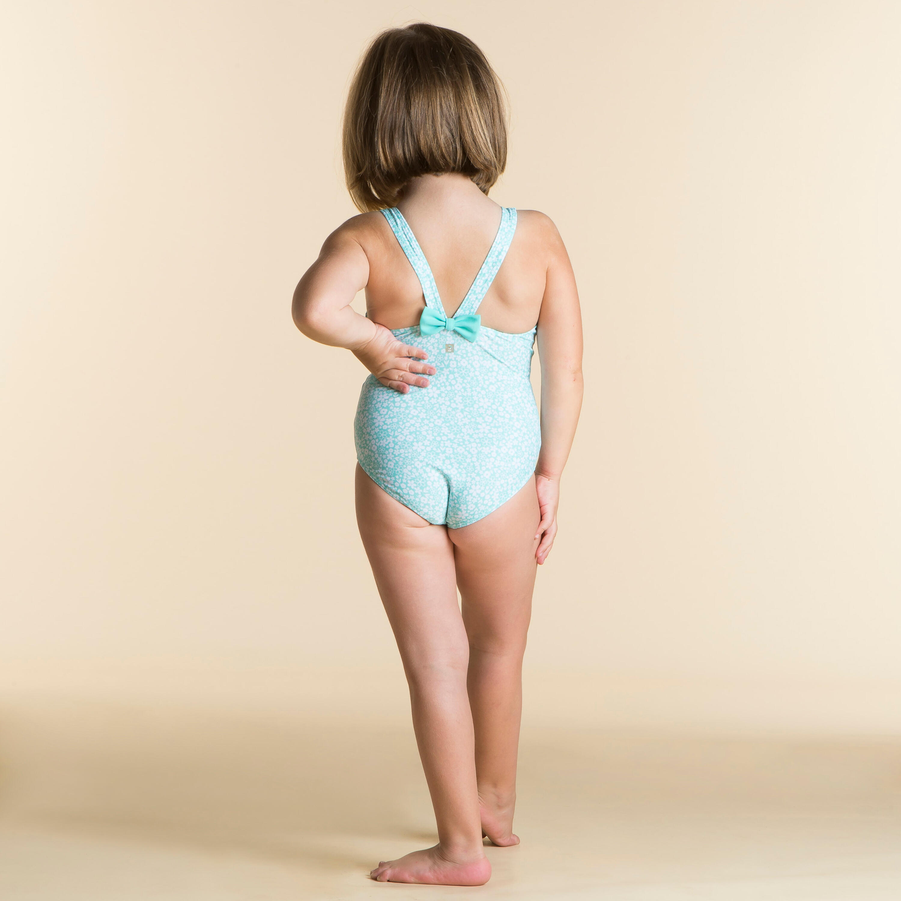 Baby Girls' One-Piece Swimsuit - Mint Green Flower Print 3/5