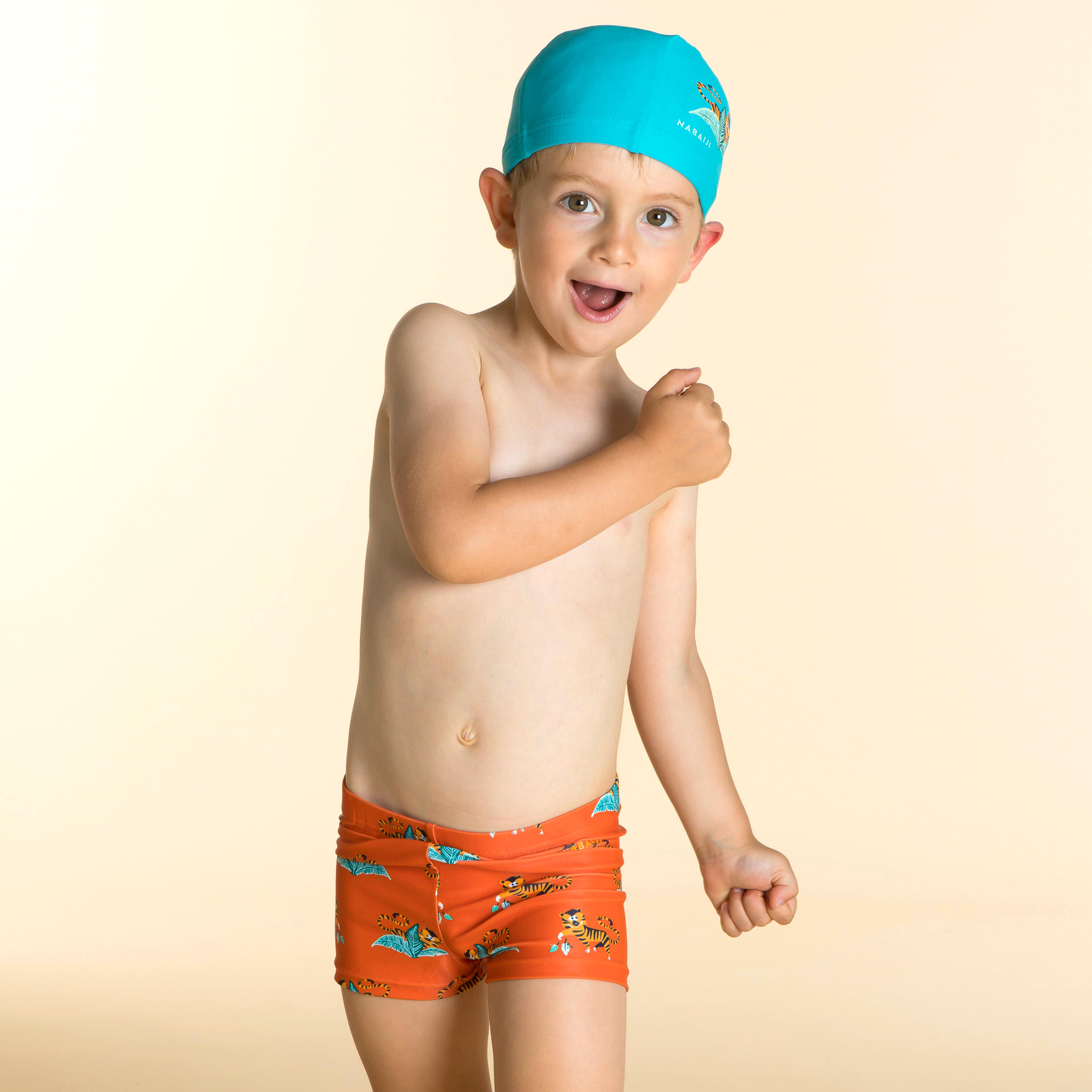 Baby / Kids' Swimming Boxers - Tiger Print Dark Orange 7/8