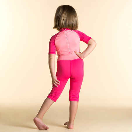 חליפת שחייה עם שרוולים קצרים עם הגנת UV לתינוקות/ילדים – הדפס ורוד