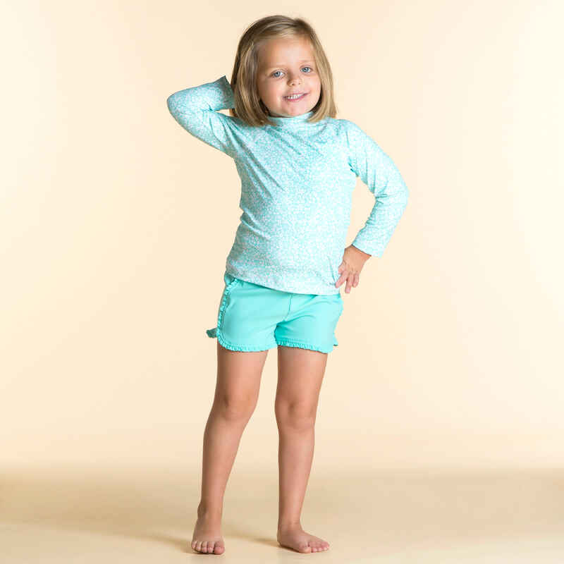 UV-Shirt langarm Babys/Kleinkinder UV-Schutz 50+ mint/weiß