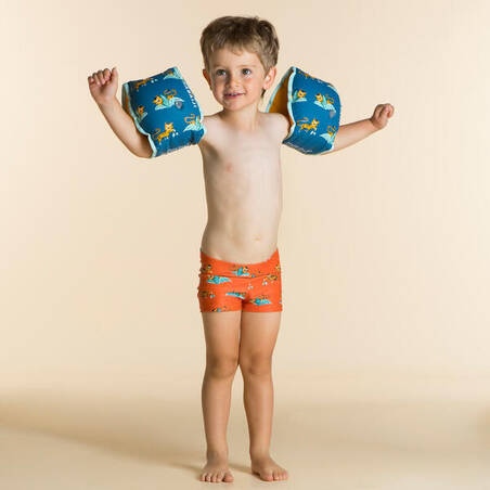 Pelampung lengan kolam renang dengan bahan dalam untuk anak 15-30 kg motif "Tiger" Biru