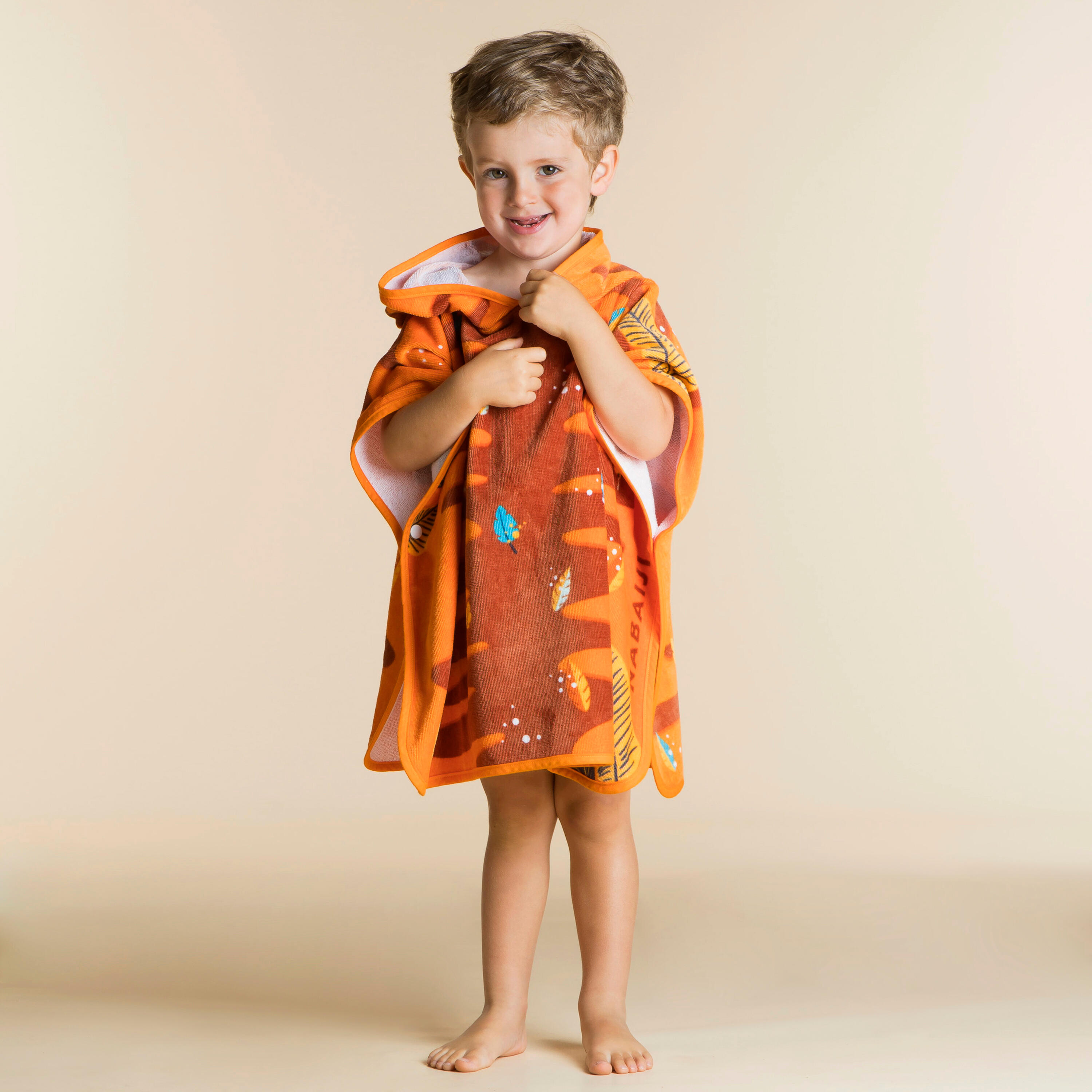 Baby Cotton Changing Poncho - Tiger Orange-Brown 3/4