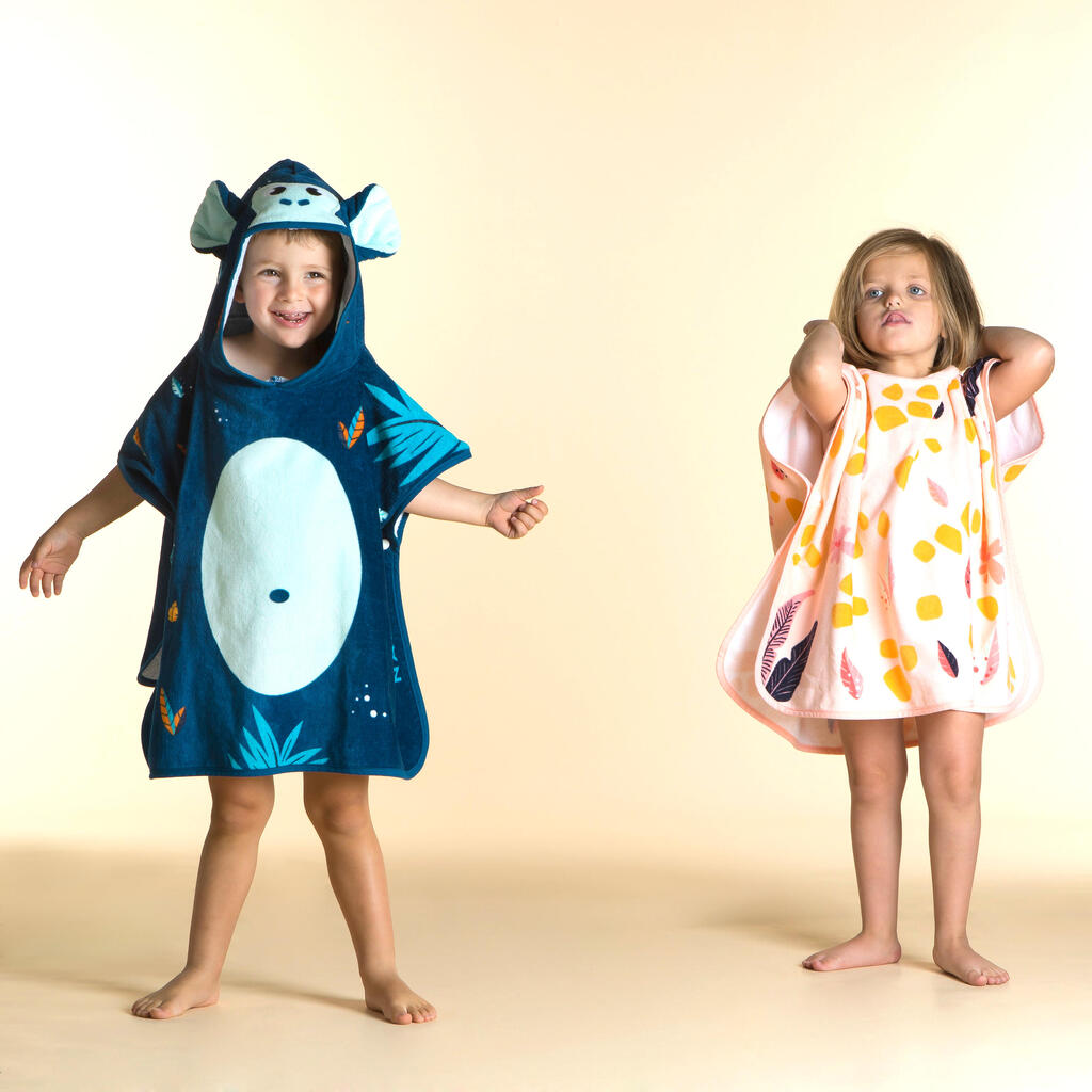 Bade-Poncho Baby Baumwolle - Affe dunkelblau
