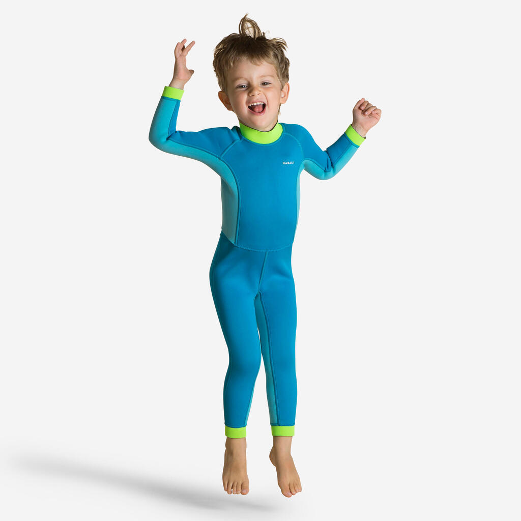 Kid’s neoprene wetsuit for swimming, TI WARM blue green