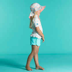 Baby Reversible Anti-UV Hat - Light Pink with Flower Print