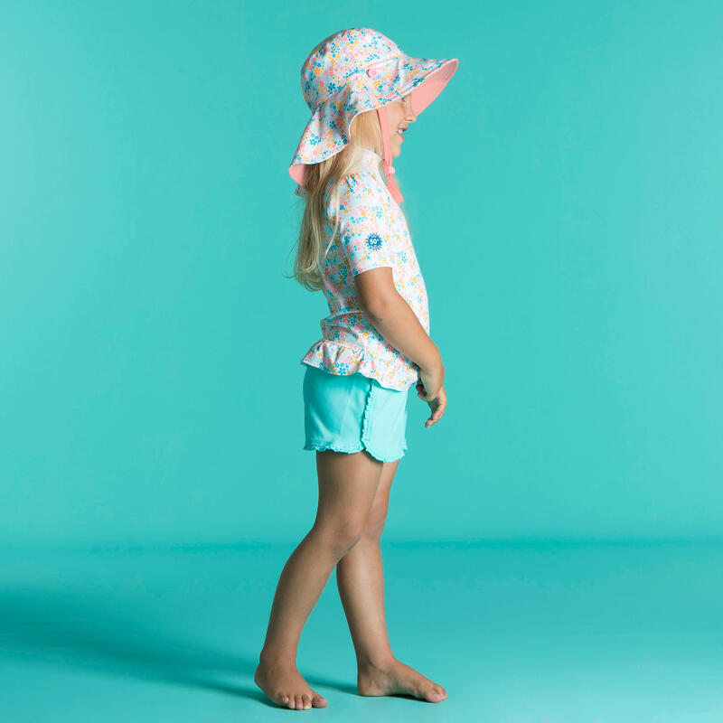 Bebek UV Korumalı Şapka - Pembe / Çiçek Baskılı