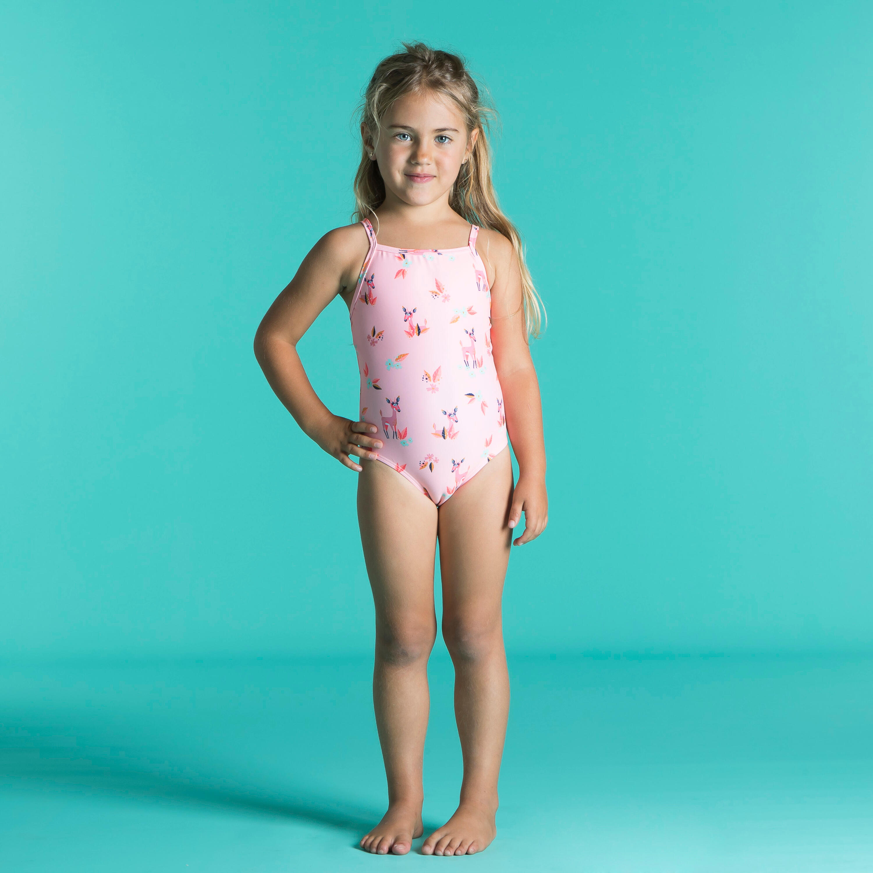 Baby Girls' One-Piece Swimsuit - Pink with Gazelle Print 1/4