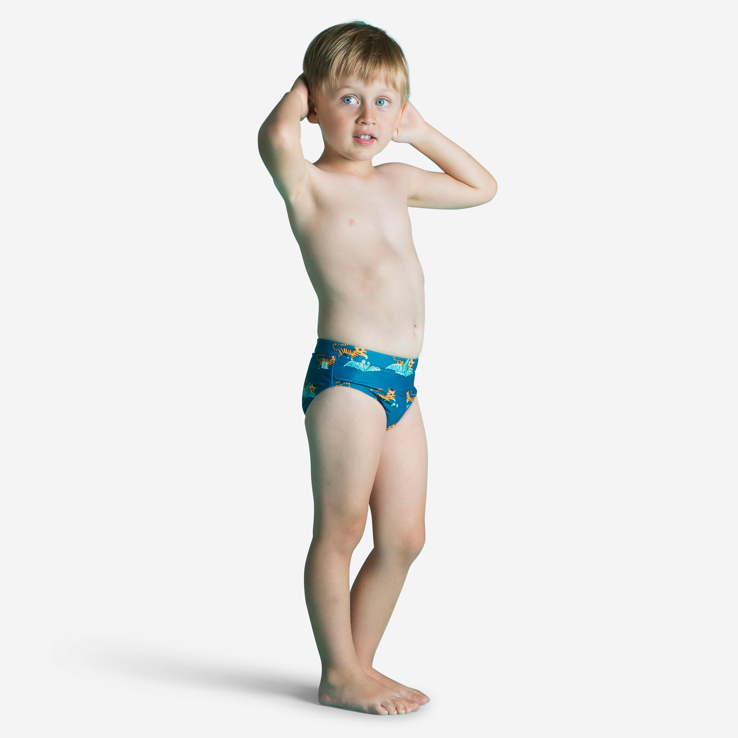 Nabaiji - Slip De Bain Bébé / Enfant Bleu Imprimé Tigre - Bas De Maillot De Bain - Natation - Bleu-turquoise-vert - 2 À 3 Ans - Decathlon